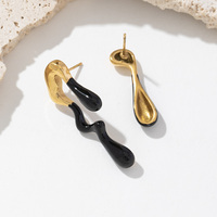 Boucles d'oreilles massives en acier inoxydable plaqué or 18 carats, clous irréguliers en forme de cœur fondant, effet métal liquide, pour femme