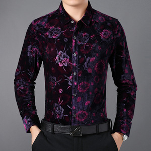 100% coton or <span class=keywords><strong>velours</strong></span> imprimé <span class=keywords><strong>chemise</strong></span> ample décontracté hommes chemises à manches longues sans repassage grande taille vêtements pour hommes - Product Image 5