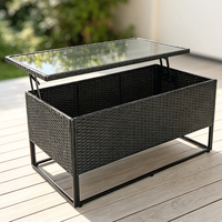 Table de patio rectangulaire en rotin PE noir, réglable en hauteur, pour l'extérieur, vente en gros d'usine