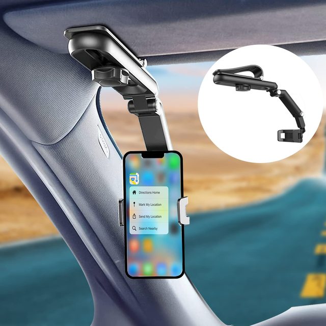 Sun Visor Cell Phone Holder for Car, 1080° Rotatable Sun Visor Car Phone Mount, Universal for iPhone Samsung Galaxy LG and More