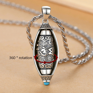 Il trasferimento retrò degli uomini attira la collana di buona fortuna che ruota sei personaggi verità che gira il cilindro Sutra tubo collana pendente - Product Image 2