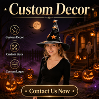 Cappello da Strega Personalizzato in Velluto Nero con Applicazioni di Stelle Viola e Bordo Argento, Cappello per Costume di Halloween, Logo e Colore Personalizzabili OEM