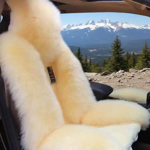 Coussin de siège de voiture moelleux Okayda, antidérapant, en laine épaisse, véritable peau de mouton australienne, fourrure animale, taille universelle 138x55cm, utilisation hivernale - Product Image 1