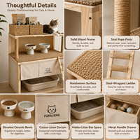 Vente directe d'usine - Table à manger intégrée en bois massif luxueuse pour chats, antidérapante, adaptée aux petits espaces, meubles pour animaux de compagnie