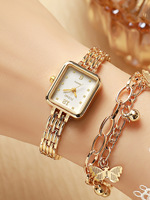2 Buah - Jam Tangan Kotak Kecil Bergaya Vintage Prancis untuk Wanita + Set Gelang. Jam Tangan Quartz.