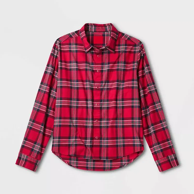 OEM Design Printing Wholesale Plaid Red Flannel Mens Shirt Thick