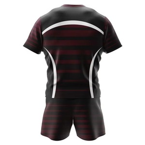ชุดยูนิฟอร์มรักบี้สีดำแดงเลือดหมูสำหรับผู้ชาย แขนสั้น พิมพ์ลายแบบ Sublimation ชุดกีฬาสำหรับทุกฤดูกาล มีจำหน่าย - Product Image 2
