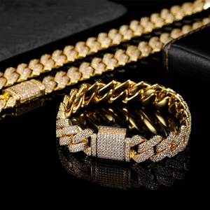 Hip Hop <b>Iced</b> <b>Out</b> 14mm Cuban Link Bracelet - Zircon Diamond Cut <b>Chain</b> for Men, Wholesale Fashion Jewelry - Product Image 6