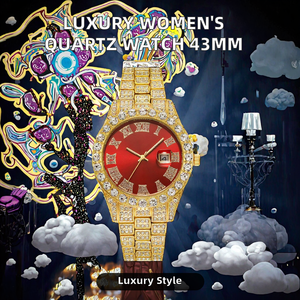 Reloj de Cuarzo en Aleación Tono Oro Rosa con Incrustaciones de Diamantes, Números Romanos, Correa de 20mm, Cierre Oculto, Visualización de Fecha, Joyería de Moda Hangzhou - Product Image 3