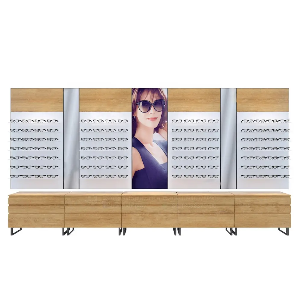 Özelleştirilmiş perakende gözlük dükkanı banyo kabini güneş gözlüğü duvar monte sergileme rafı optik mağaza sergi mobilyası