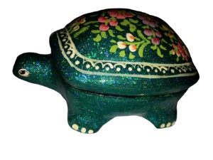 Caja de Tortuga Hecha a Mano con Papel Maché, Pintada a Mano con Colores Ecológicos de Cachemira, India, Caja de Papel Maché - Product Image 6