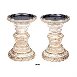Juego de 3 piezas de candelabro de madera maciza blanca, candelabro decorativo para el hogar, sala de estar, comedor, decoración - Product Image 1