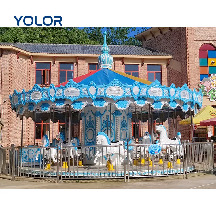 Parque de Atracciones Paseos 24 Asientos Niños Adultos Interior Exterior Eléctrico Fibra de vidrio Carrusel Música Carrusel para la venta