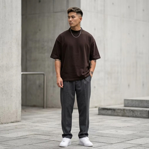 OEM/ODM 300GSM 100% Cotton Heavyweight Mock Neck T Shirt <b>Men</b> Custom Logo Streetwear Boxy Fit Oversized High Collar Tee Shirts - Product Image 1