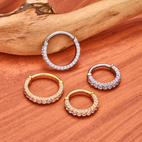 Anneaux segmentés articulés en titane G23 16G avec pavé de zircon cubique sur le côté, pour piercing, anneau de nez, boucle d'oreille, bijoux de mode pour femme au quotidien