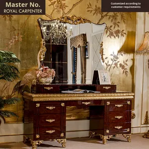 Meubles de chambre à coucher de style européen, bois massif, placage de bois sculpté, table de toilette et de maquillage de luxe incrustée, miroir, Chine - Product Image 3