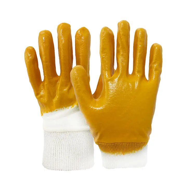 Gants de travail résistants en tricot de coton jaune avec revêtement en Nitrile