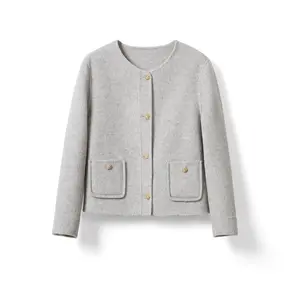 वसंत/शरद ऋतु महिलाओं के लिए कश्मीरी कोट दो तरफा ऊनी कोट सिंगल ब्रेस्टेड बटन के साथ महिलाओं के लिए छोटी गोल गर्दन ऊनी जैकेट