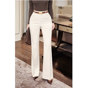 Pantalon mi-évasé pour femme, décontracté, uni, tissé, style vietnamien, mode estivale, séchage rapide, léger, polyester élasthanne, OEM - Product Image 1