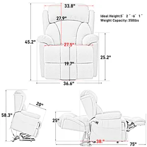 CJSmart Home, silla elevadora eléctrica, sillones reclinables planos con masaje de compresión de aire y cojín de asiento de soporte Lumbar, puertos USB de calefacción