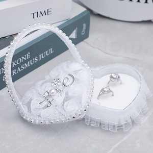 Miniature Ring Pillow Box Creative Wedding Prop Exquisite <b>Lace</b> & <b>White</b> Rhinestone-Adorned Handheld Ring Box - Product Image 4