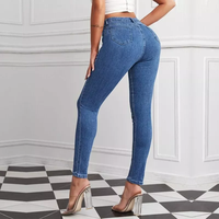 Jean slim taille haute pour femme, pantalon en Denim, couleur unie, bleu