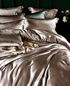 Parure de lit de luxe en fraise, ensemble de 4 pièces, robuste, 25mm, sans couture, pour mariage, 100% soie