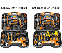 Kit d'outils de perçage sans fil au lithium-ion de 120 pièces, tournevis électrique rechargeable, boîte à outils combinée pour la maison