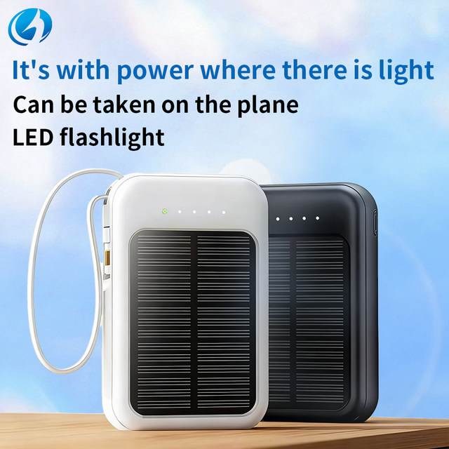 10000mAh Solar Power Bank Built in Cables LED Display Fast Charging Portable Power Bank for Phone
