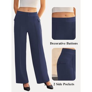 Pantalones de Vestir de Pierna Ancha y Cintura Alta para Mujer FOXA, Pantalones Casuales de Negocios para Oficina, Elásticos, Antiarrugas, con Tela con Memoria - Product Image 4