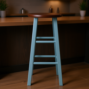 Tabouret de bar Ivy, 29 pouces, assise en noyer, cadre bleu clair, design moderne, mobilier de bar pour la maison et le commerce - Product Image 2