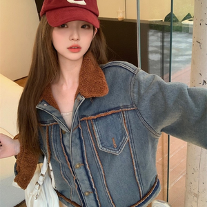OEM Fashion Vintage Washed <strong>Denim</strong> Lamb's Wool Quilted Patchwork Women's Short Street Varsity <strong>Jacket</strong> <strong>Jacket</strong> <strong>Jacket</strong> <strong>Customised</strong> - Product Image 3