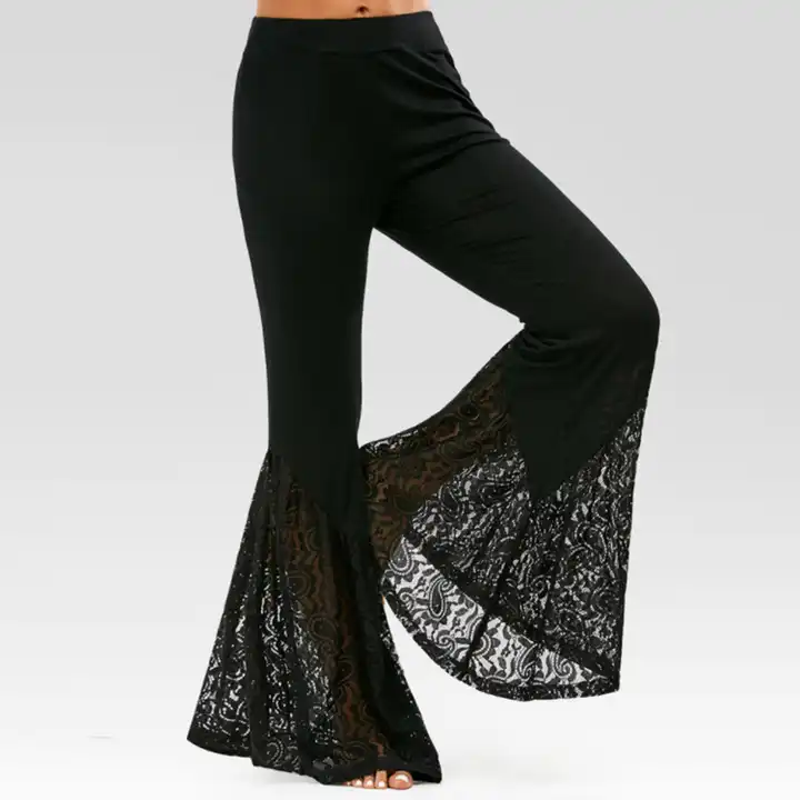 black lace embroidery women flare pants