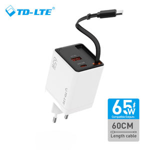 Cargador de Pared USB C de Carga Rápida Retráctil GaN de 65 W PD QC3.0 con Cable Tipo C - Product Image 1