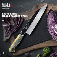 Couteau Gyuto Konoll 210MM noir forgé MD305 en acier en poudre à haute teneur en carbone, couteau de chef avec manche en bois stabilisé