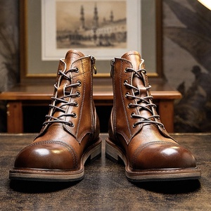 Botas de Cuero Genuino de Caña Alta con Suela Gruesa, Botas de Invierno de Cuero Suave, Estilo Británico Retro Clásico, Botas de Piel de Vacuno de Primera Calidad - Product Image 2