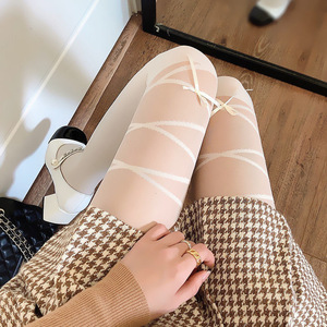 Cross Stockings 15D Thin Shaping With Ribbon Bow For Women Over The Knee Socks Fake Thigh Length Pantyhose - Product Image 2