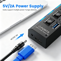 Hub USB multiport 3.0 à 7 ports, adaptateur OTG, accessoires informatiques avec adaptateur secteur