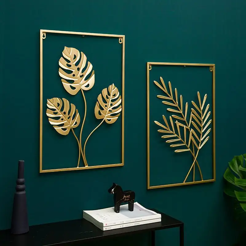 Muur Decor Goud Huis Ijzer Interieur Moderne Woonkamer Frame Sticker Kunst Opknoping Bloem Metalen Huis Wanddecoratie