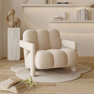 Fauteuil de style crème |   Canapé monoplace en bois massif |   Fauteuil lounge moderne et minimaliste tendance - Product Image 3