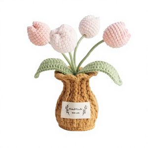Bambola all'uncinetto con fiore rosa a margherita 2026, con vaso lavorato a maglia, decorazione per la casa fatta a mano, set <span class=keywords><strong>di</strong></span> tre pezzi: bambola all'uncinetto con fiore e bambola lavorata a maglia - Product Image 2