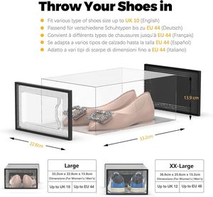 Large <b>Stackable</b> Rectangle Clear PP Plastic Modern Foldable Eco-Friendly White/Black Shoe <b>Storage</b> Box 6-10L Capacity Women Men - Product Image 5