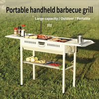 Barbecue au charbon de bois portable, barbecue détachable avec pare-vent et poignée en bois, pour le camping en plein air, les pique-niques, les fêtes