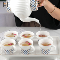 Cadeau du Ramadan Service à thé en céramique de luxe 8 pièces Service à thé et à café en porcelaine avec décor doré Théière et tasses en céramique