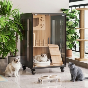 Villa Panorámica para Gatos con Luces LED, Casa de Madera de Lujo para Gatos, Villa Moderna para Gatos, Jaula Grande Personalizable para Mascotas, Nido Premium para Mascotas - Product Image 3