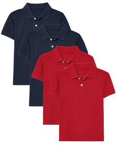 Boys Short Sleeve Solid Color Polo <b>Shirt</b> Red Navy Casual Pique 2-Pack Boys Short Sleeve Pique Polo <b>Shirt</b> Solid Color Casual Red - Product Image 1