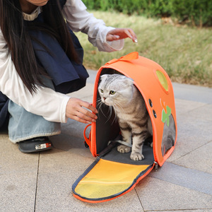 Cat Bag Orange Pattern Large Capacity <b>Pet</b> <b>Carrier</b> <b>Backpack</b> Oxford Material Portable Travel For Cats 5-7kg - Product Image 4