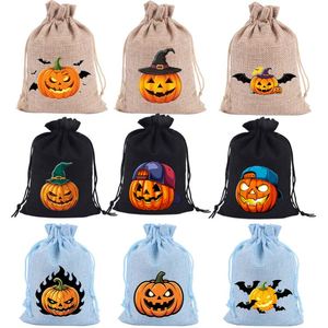 Sac en toile de jute Halloween 10x14cm, sac en lin citrouille effrayante, pochette à cordon en nylon, idéal pour décorations d'Halloween, bonbons, chocolat - Product Image 3