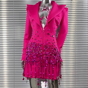 Di lusso da <span class=keywords><strong>donna</strong></span> con perline in oro e colletto con colletto colletto a maniche lunghe da sera per feste abito Blazer nero abiti eleganti da <span class=keywords><strong>donna</strong></span> - Product Image 5