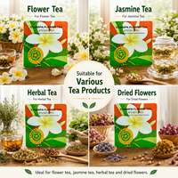 Sachet d'emballage pour thé aux fleurs imprimé sur mesure, scellé sur trois côtés, thermoscellable, plat, pour tisanes, avec encoche de déchirement, OEM